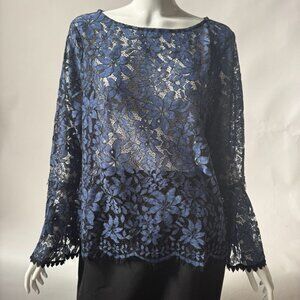 Karen Kane Wild Flower Blue Lace Bell Sleeve Top XL NWT